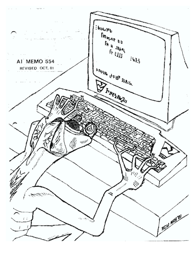使用 Emacs 的外星人（图片出自《EMACS Manual for ITS Users》1981年版封面）